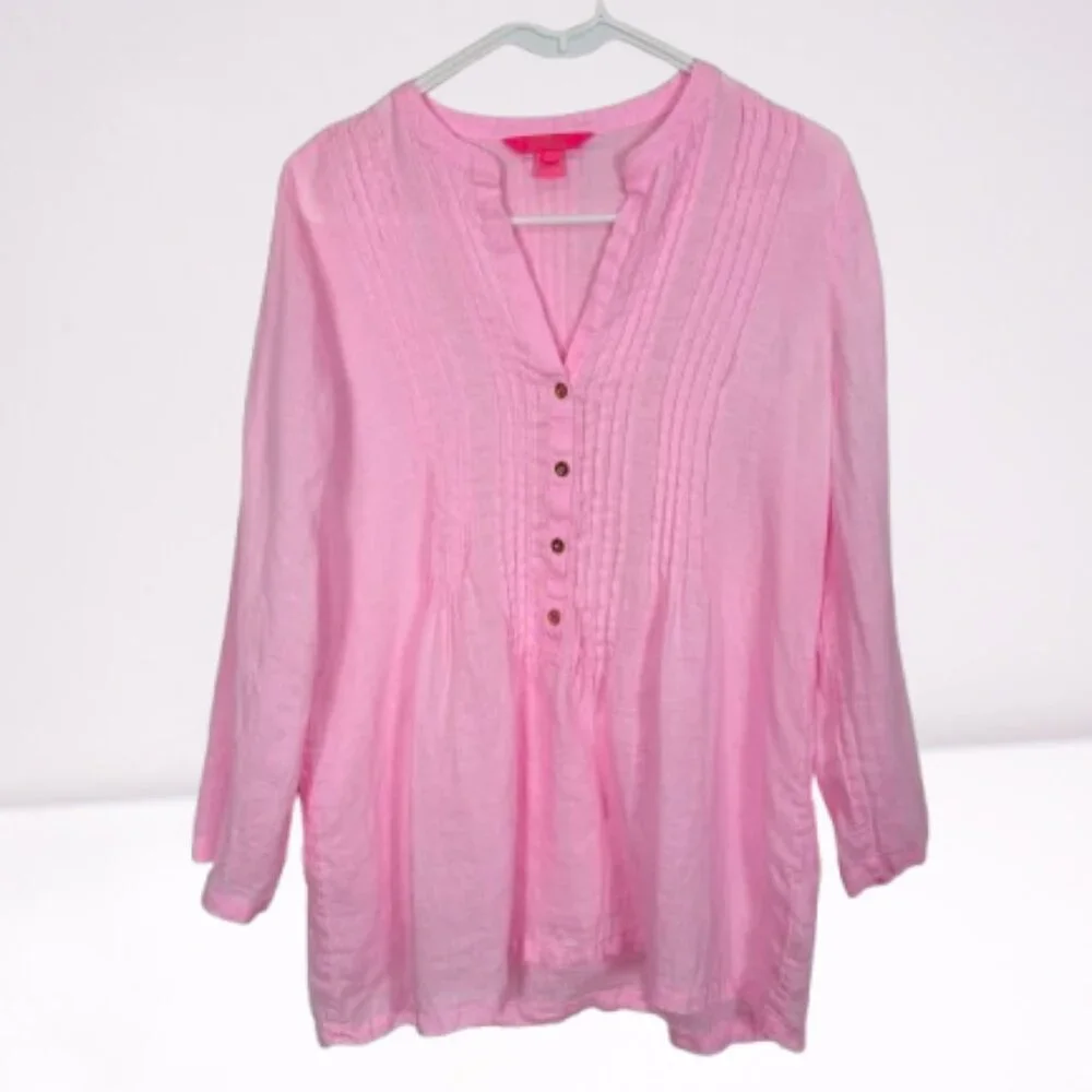 Lilly Pulitzer Sarasota Linen Tunic Top Size M Baby Pink - Picture 4 of 10
